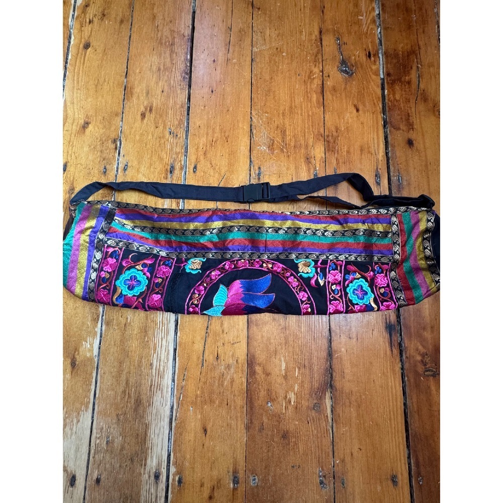 Embroidered Yoga Mat Bag Colorful Lotus Flower Adjustable Strap‎ Boho